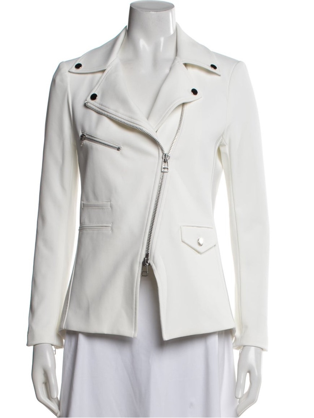 Veronica Beard White Asymmetrical Moto Jacket